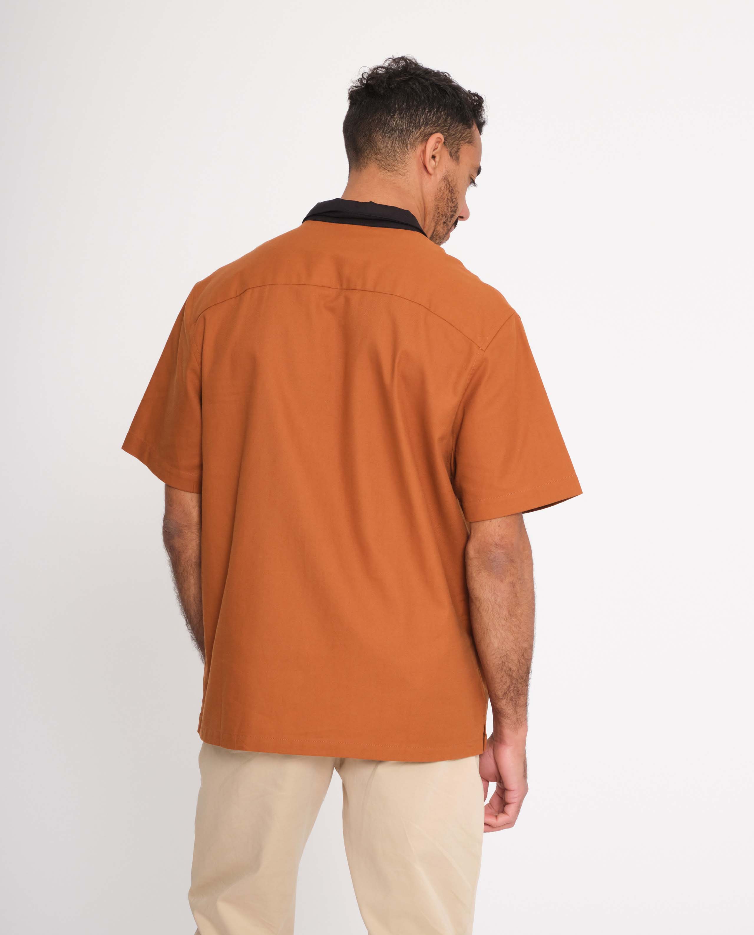 marché commun rotholz homme chemise manches courtes bowling coton biologique terradotta