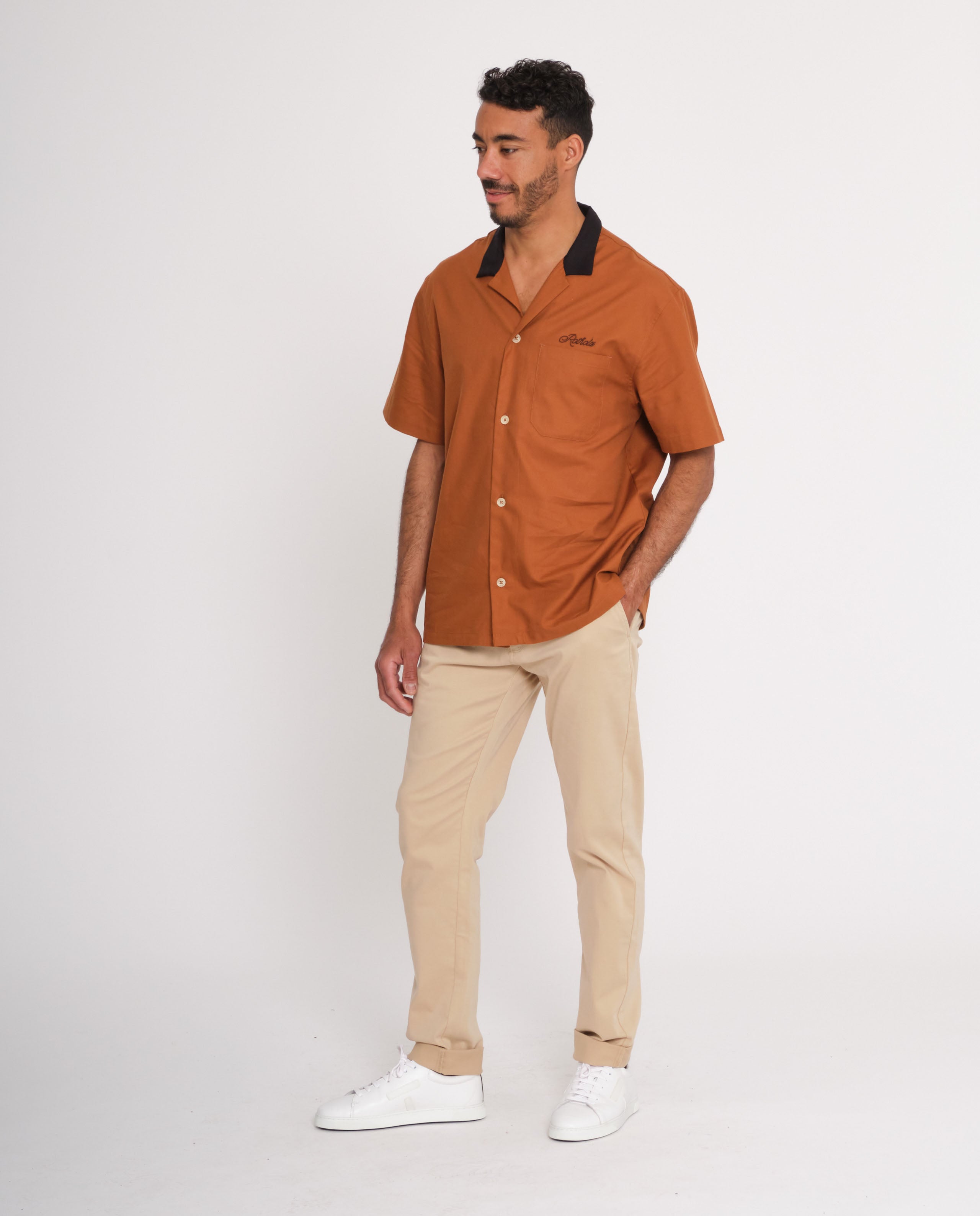 marché commun rotholz homme chemise manches courtes bowling coton biologique terradotta