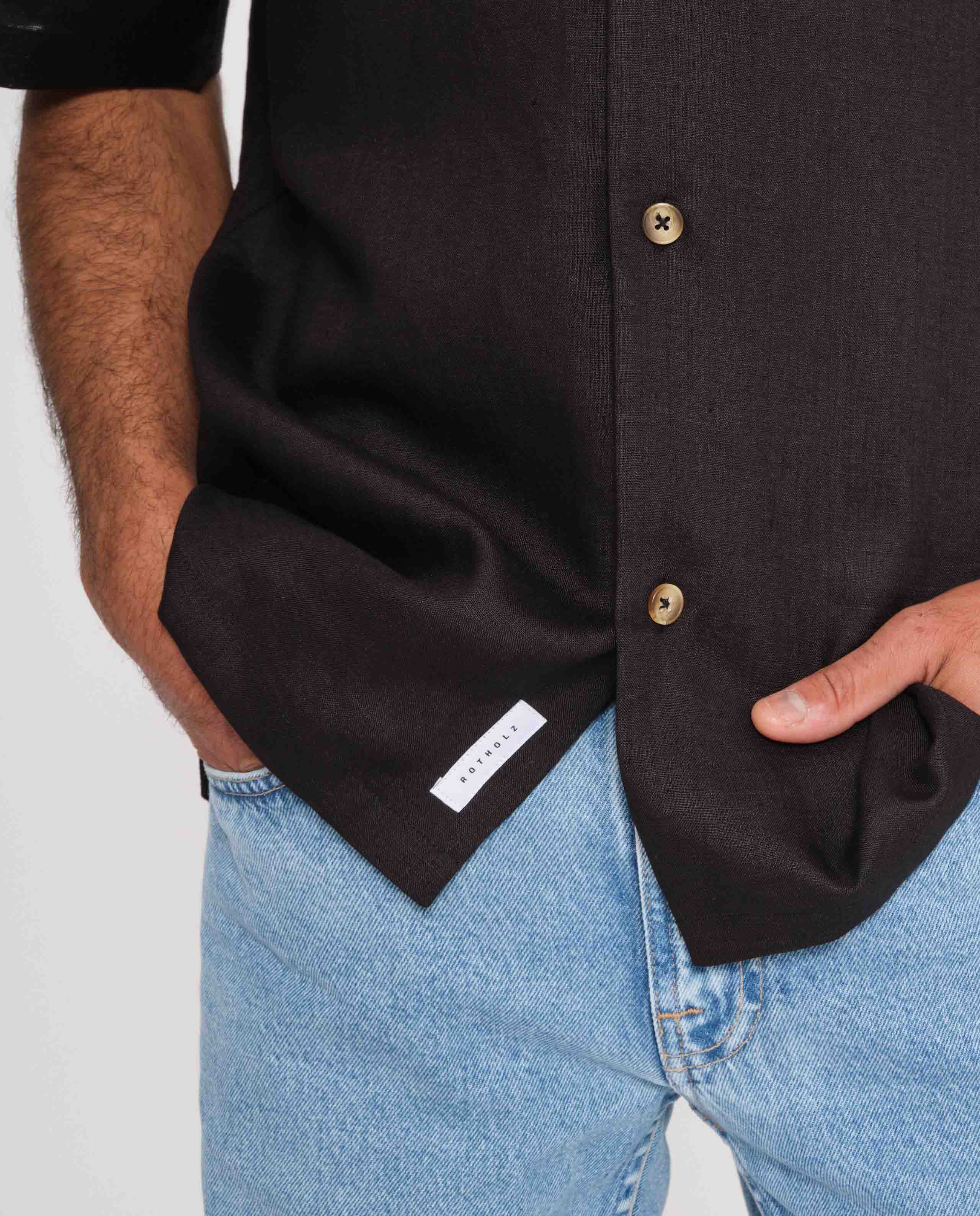 marché commun rotholz homme chemise manches courtes lin noir