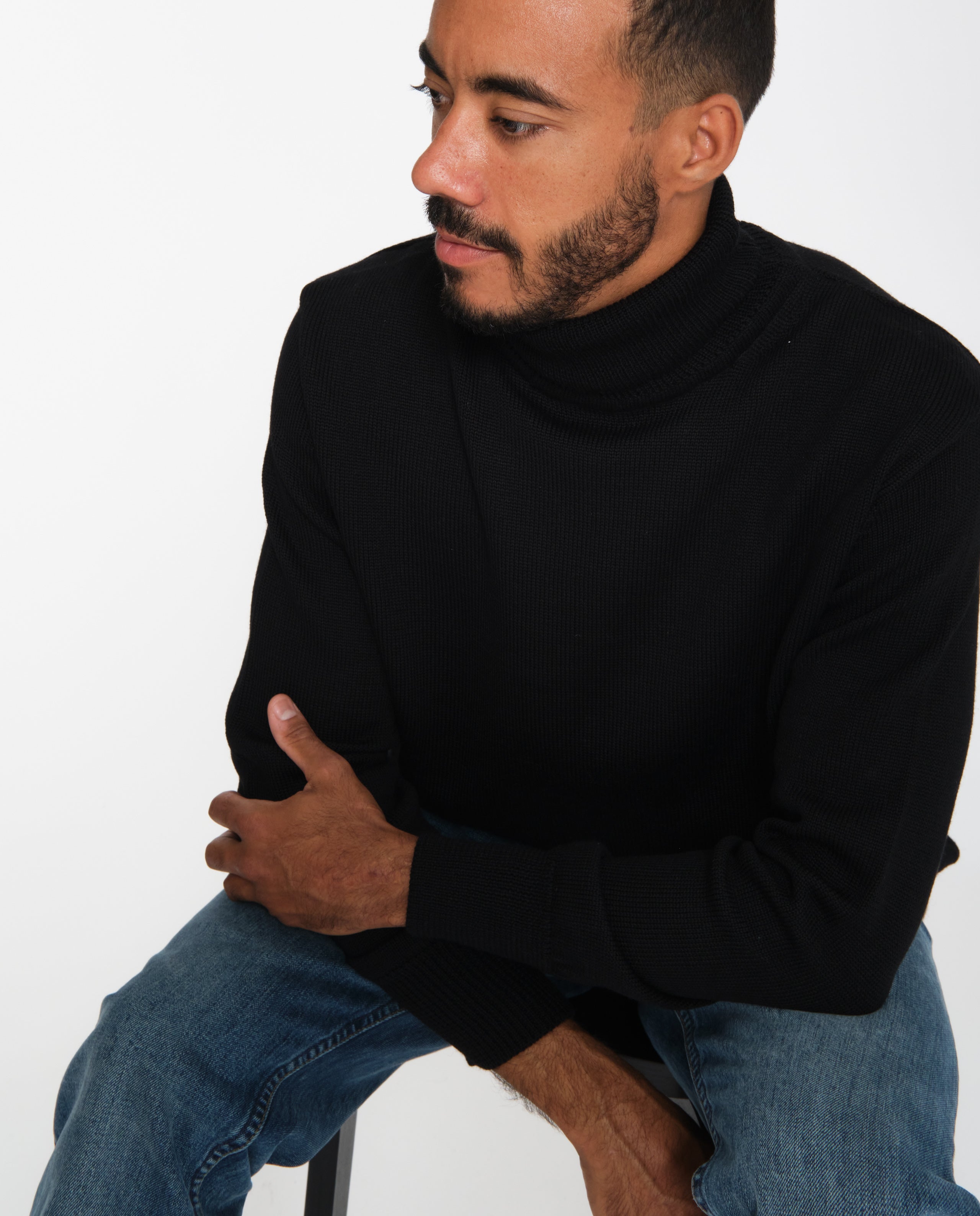 marché commun rotholz pull col roulé laine merinos biologique noir