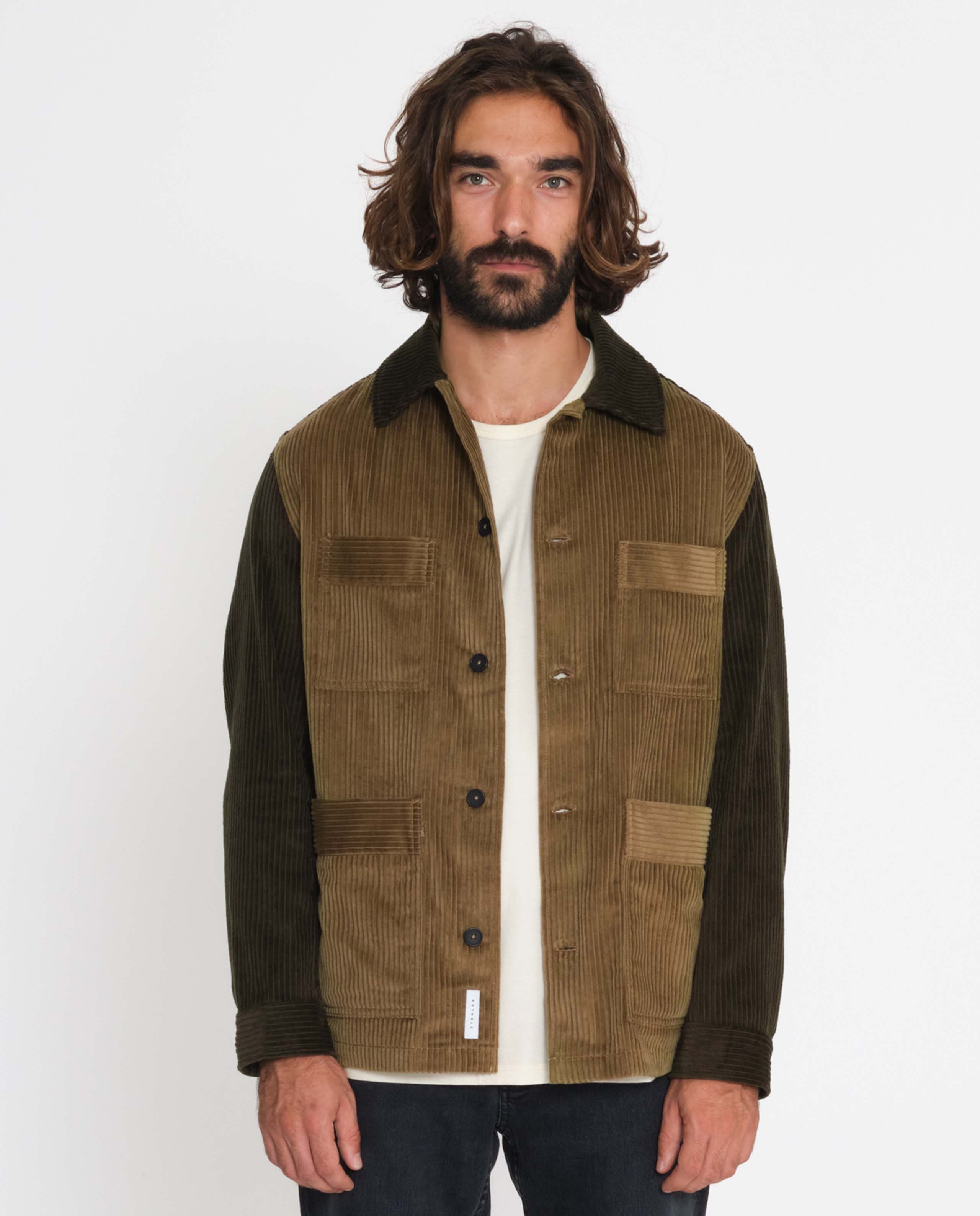 marché commun rotholz surchemise velours côtelé coton biologique bicolore beige vert fôret homme