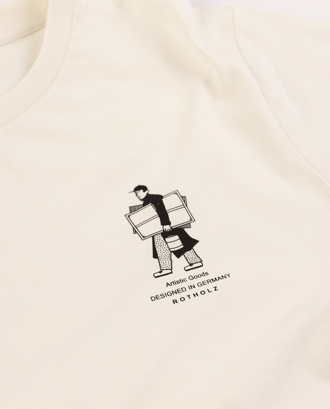 marché commun rotholz t-shirt homme imprimé coton biologique dessin artiste écru