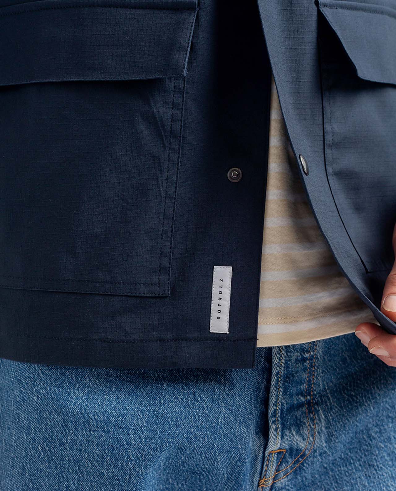 marché commun rotholz veste homme courte coton biologique éco-responsable éthique fabriquée en Europe bleu marine