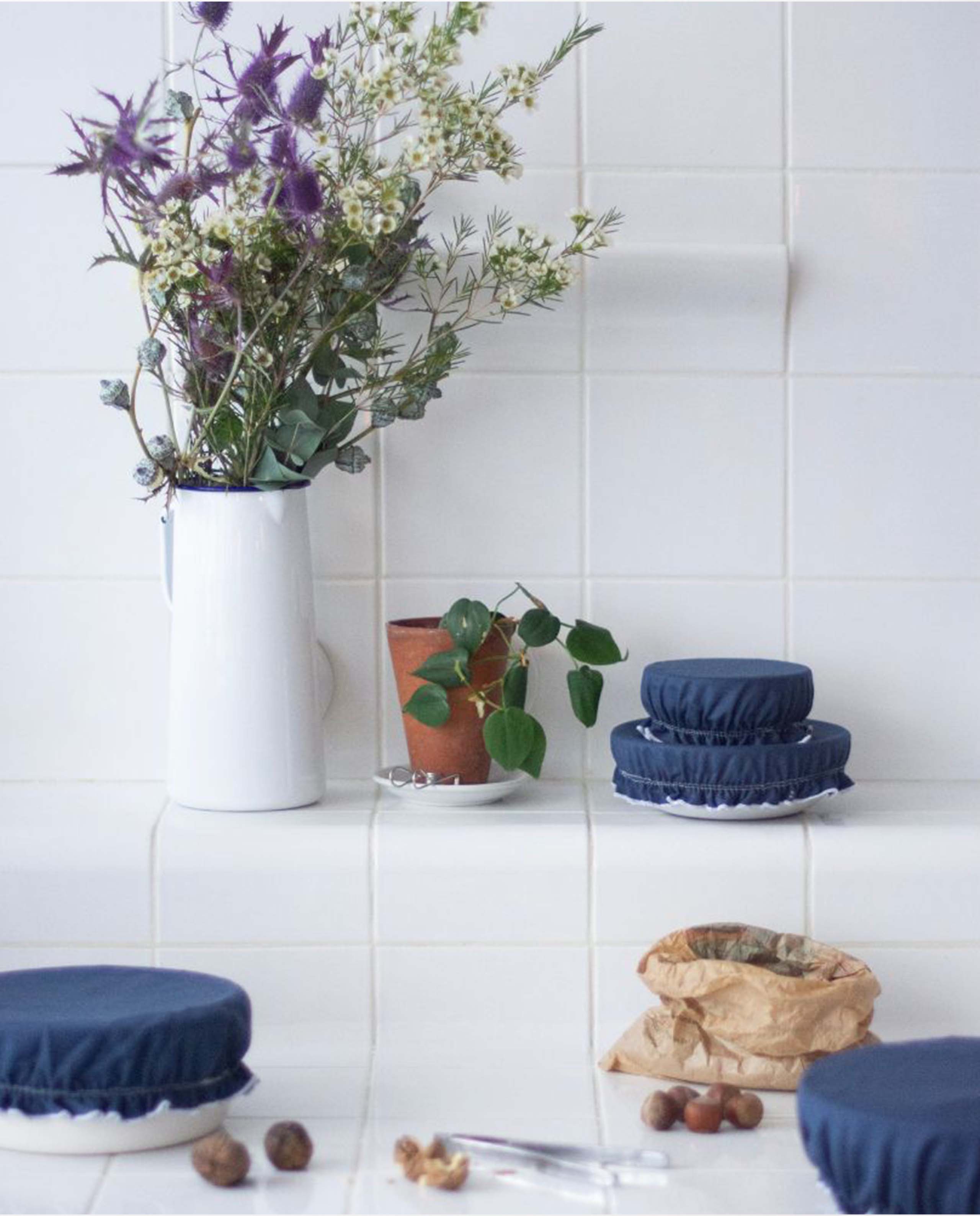 marché commun wabi paris lot de 4 charlottes alimentaires coton biologique zéro-déchet cuisine bleu marine