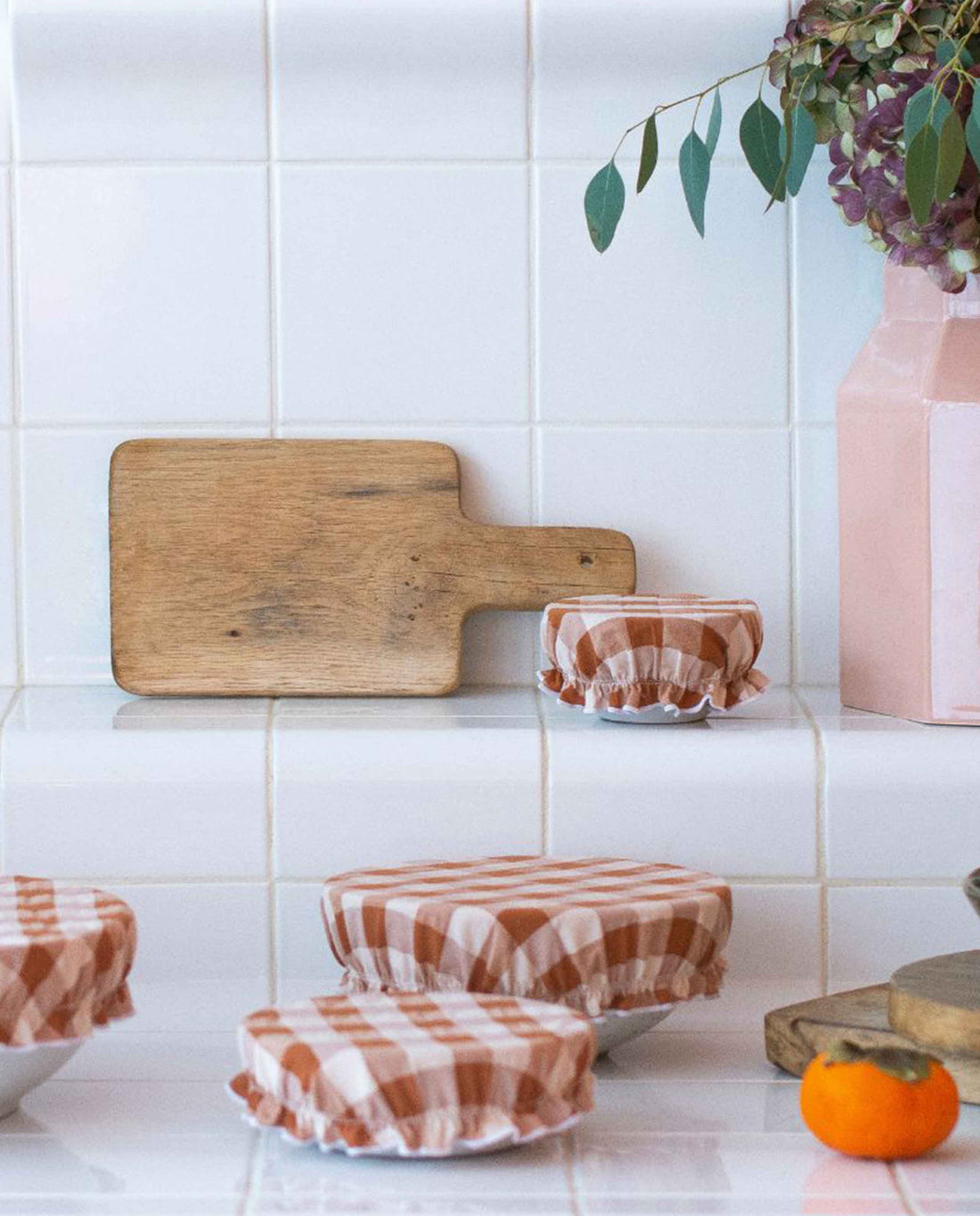 marché commun wabi paris lot de 4 charlottes alimentaires coton bio et polyester recyclé zéro-déchet carreaux vichy argile