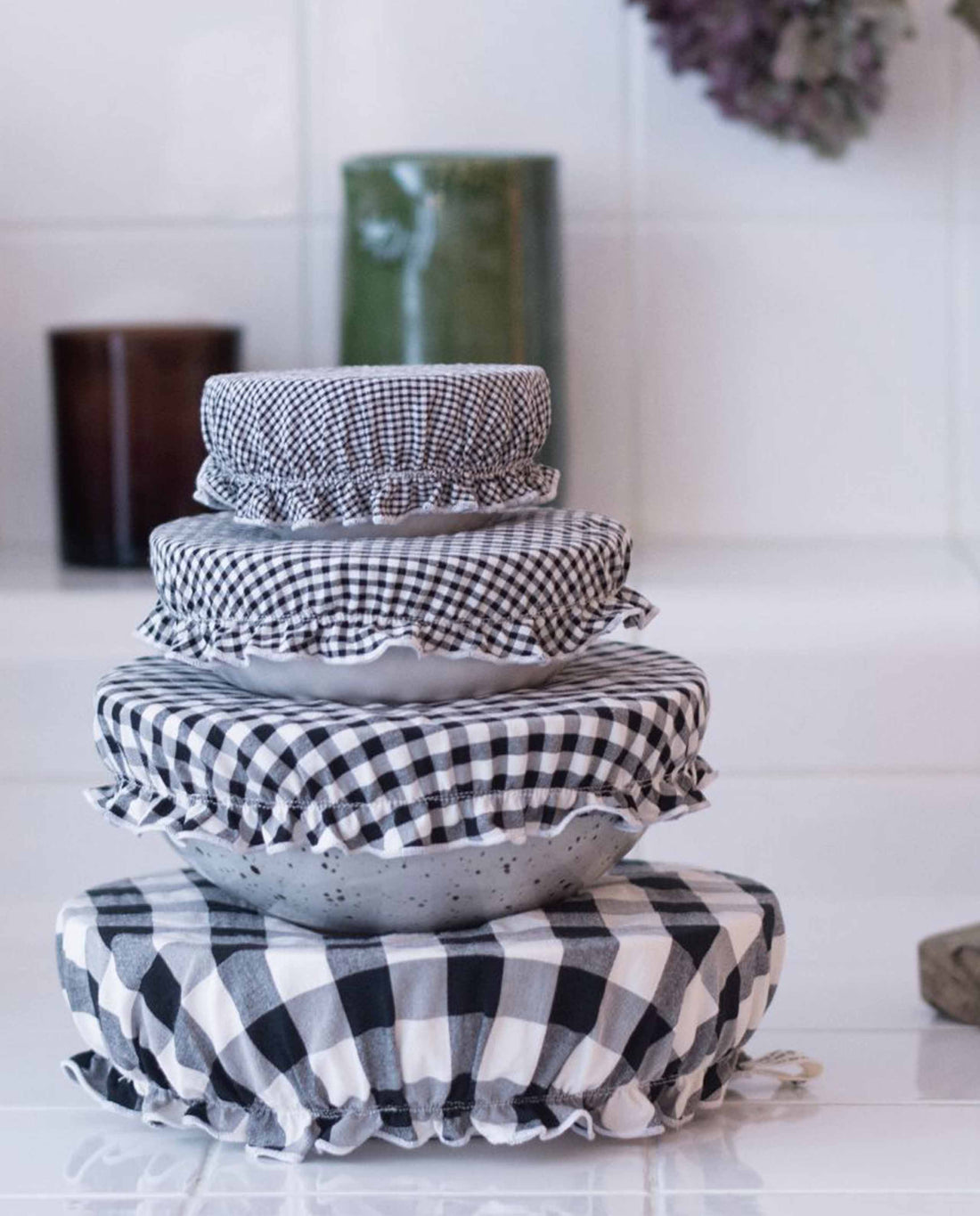 marché commun wabi paris lot de 4 charlottes alimentaires zéro-déchet carreaux vichy noir et blanc