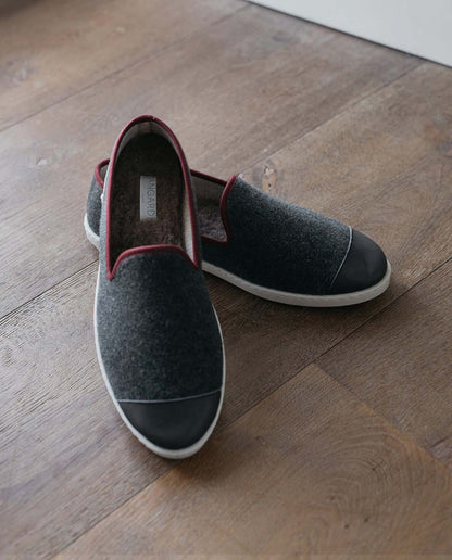 marché commun angarde chaussons homme slippers laine recyclée fabriqués en europe gris bordeaux