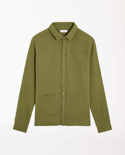 marché commun chemise gaufrée en coton bio vert olive bask in the sun