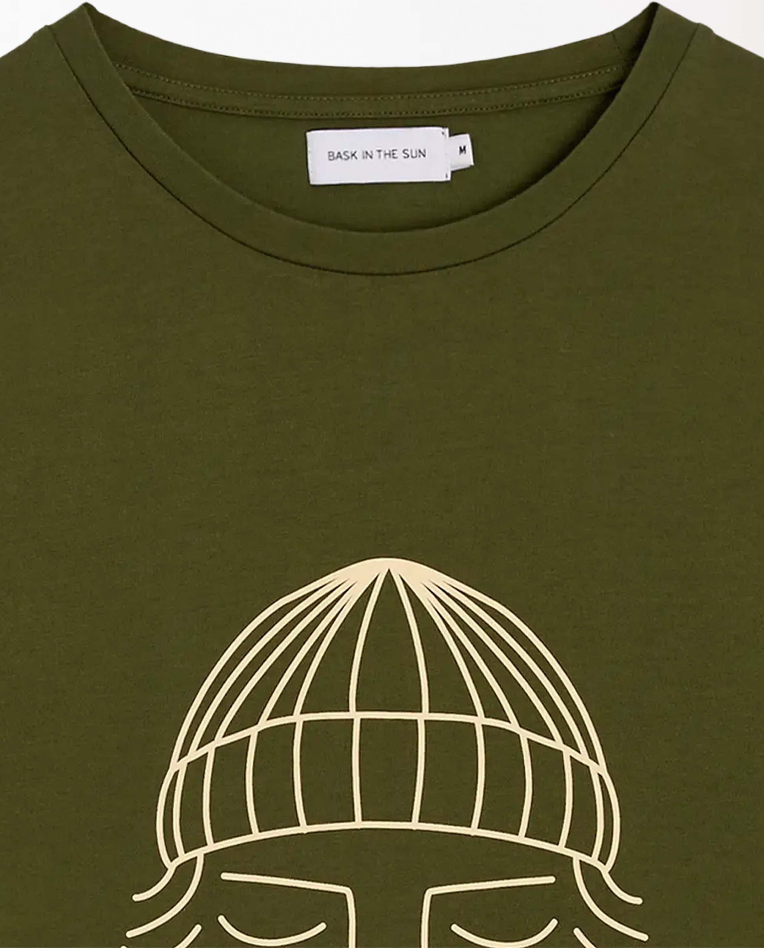 marché commun t-shirt imprimé en coton bio vert olive bask in the sun