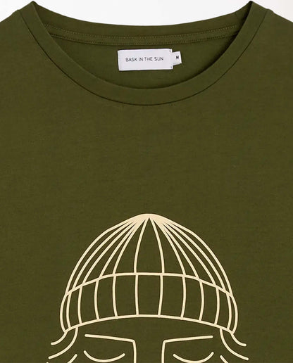 marché commun t-shirt imprimé en coton bio vert olive bask in the sun