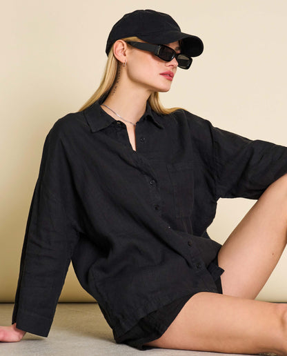 marché commun jan n june femme chemise ample Mons lin belge noire