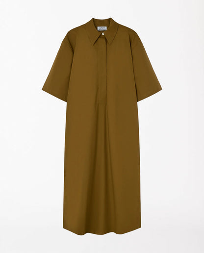 Marché Commun Robe chemise midi en coton bio toffee Loreak Mendian