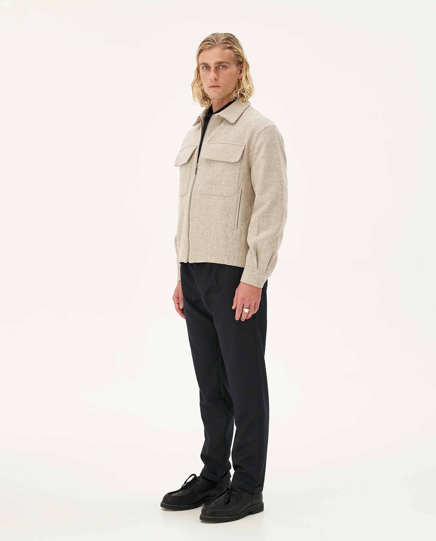 Marché Commun Veste workwear zippée en laine coloris naturel Noyoco