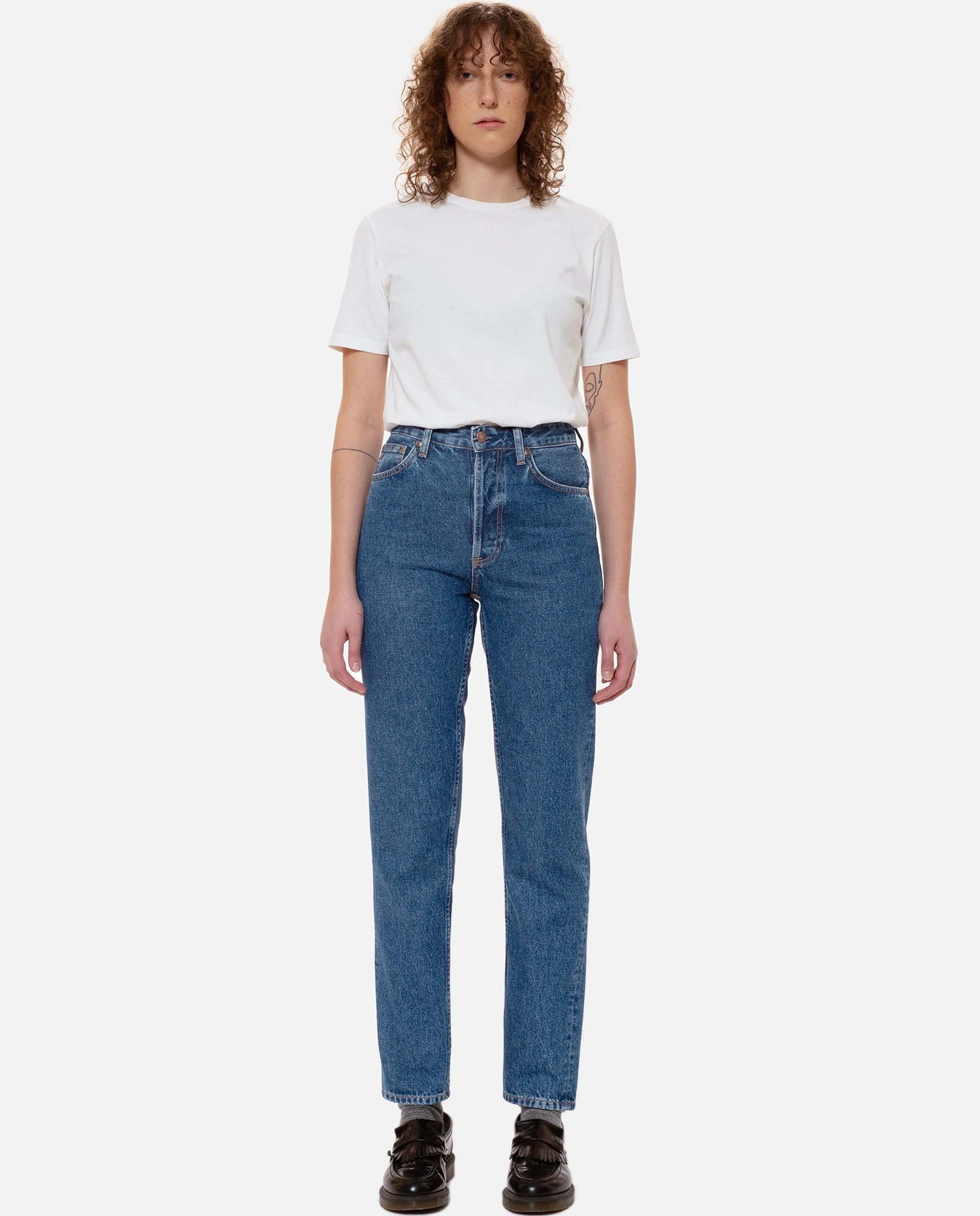 marché commun nudie jeans femme jean coton biologique breezy britt 90s stone bleu coton biologique