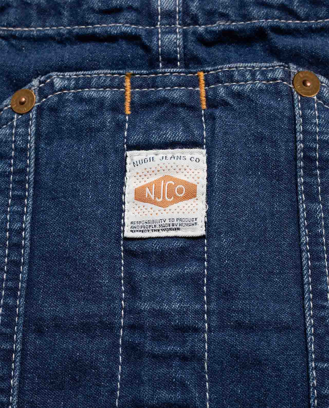 marché commun nudie jeans femme salopette jean coton biologique recyclé astrid bleu foncé