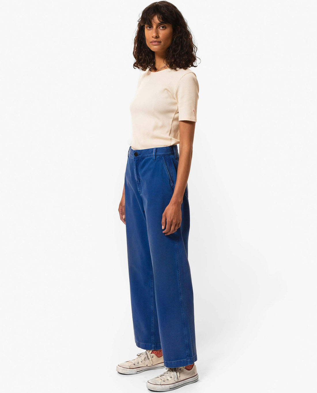 Pantalon à chevrons en coton bio bleu vif nudie jeans