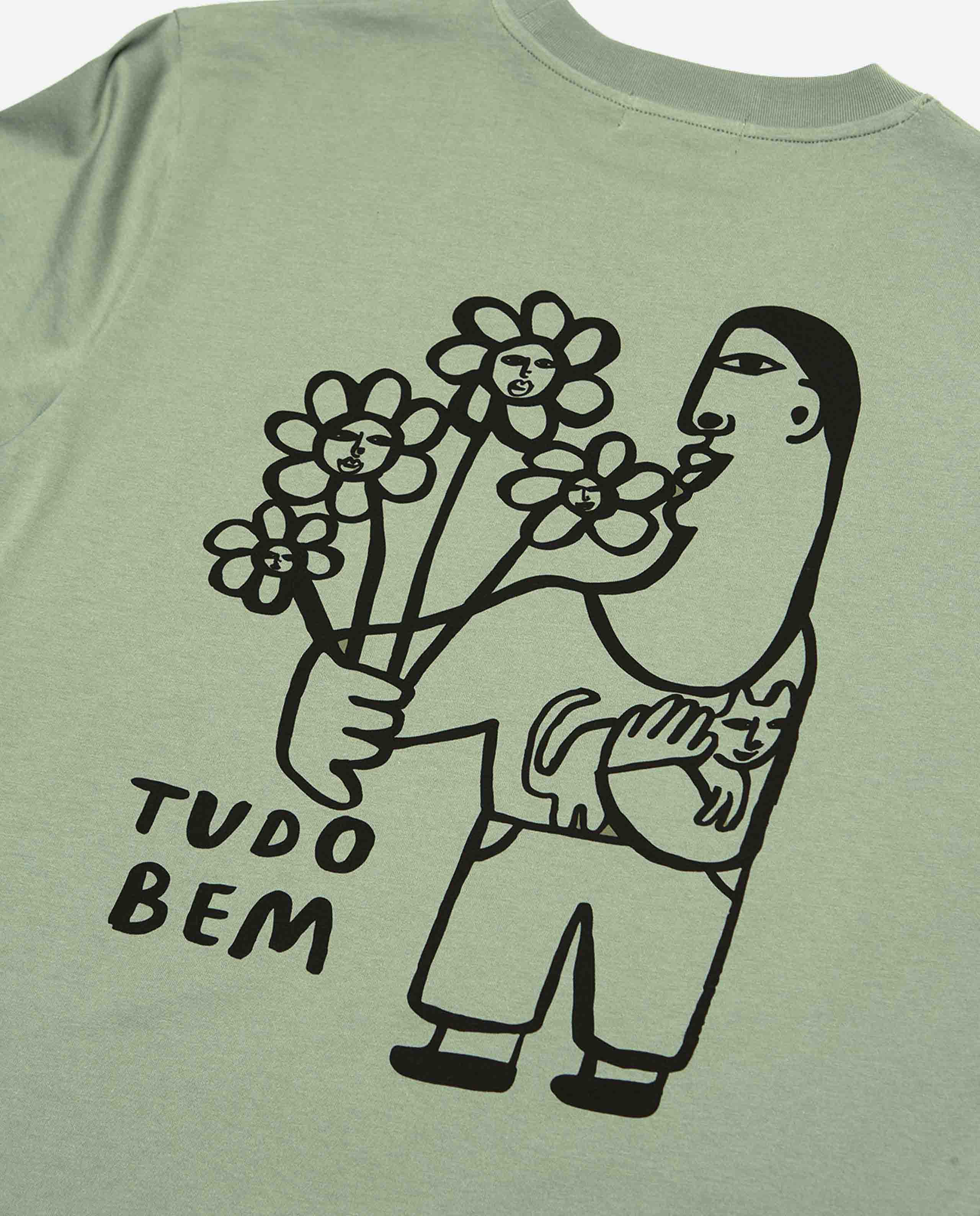 Marché Commun Tshirt imprimé en coton bio vert sauge Olow