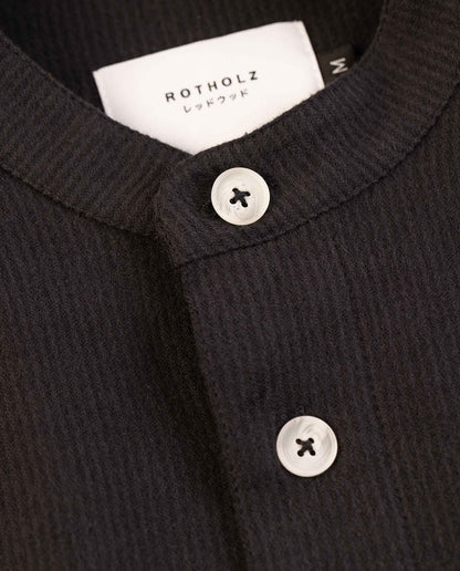 marché commun rotholz homme chemise col mao flanelle coton biologique noire