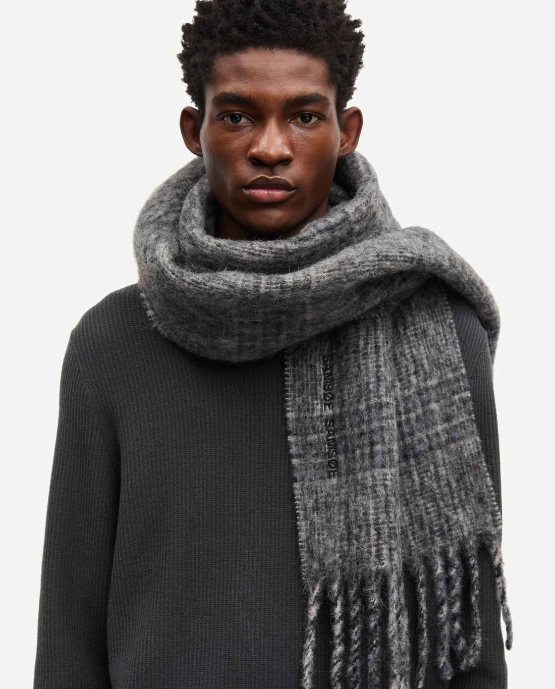 Écharpe à carreaux en laine et mohair