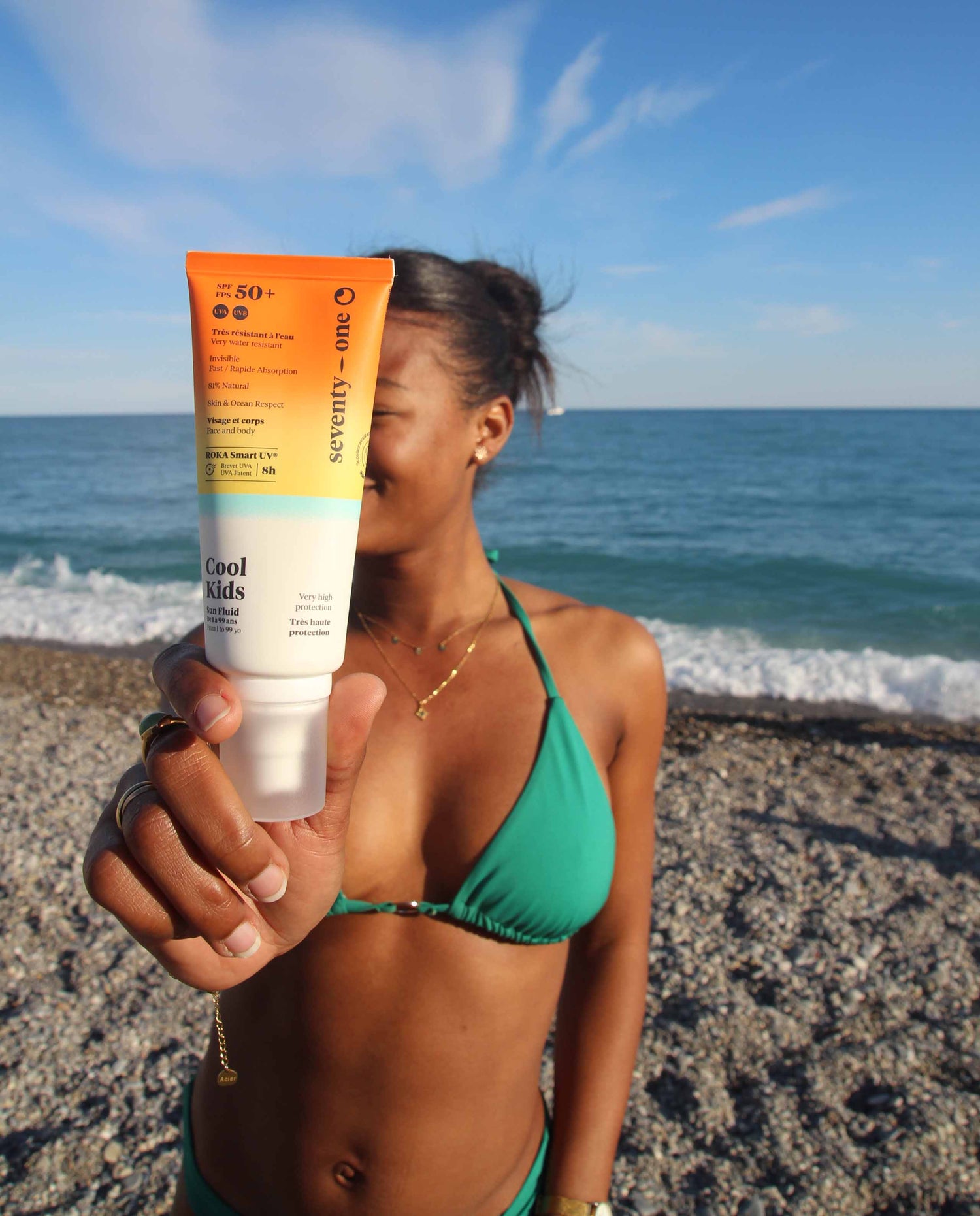 Crème solaire fluide transparente visage et corps SPF50+ protection 8h Seventy One Percent Marché Commun