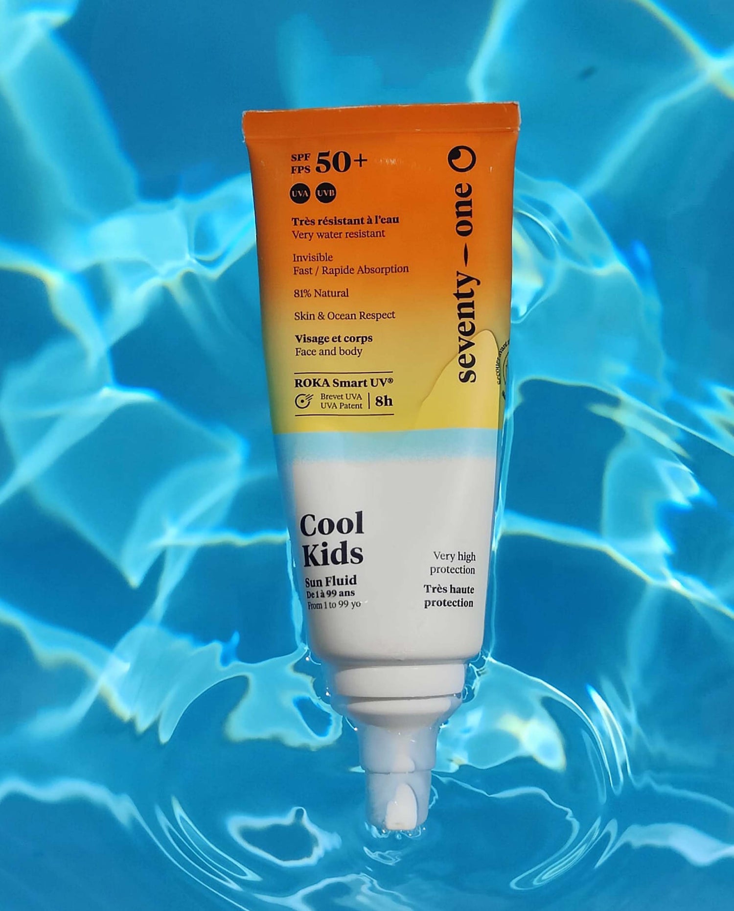 Crème solaire fluide transparente visage et corps SPF50+ protection 8h Seventy One Percent Marché Commun