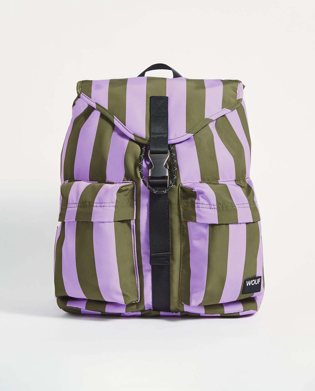 Marché Commun sac à dos backpack niza en tissu recyclé rayé lilas et vert kaki Wouf