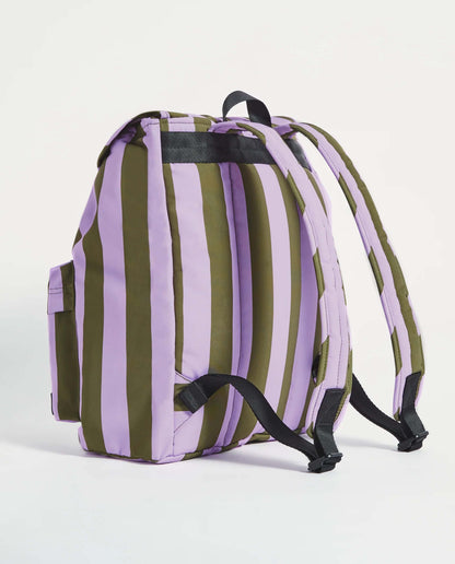 Marché Commun sac à dos backpack niza en tissu recyclé rayé lilas et vert kaki Wouf