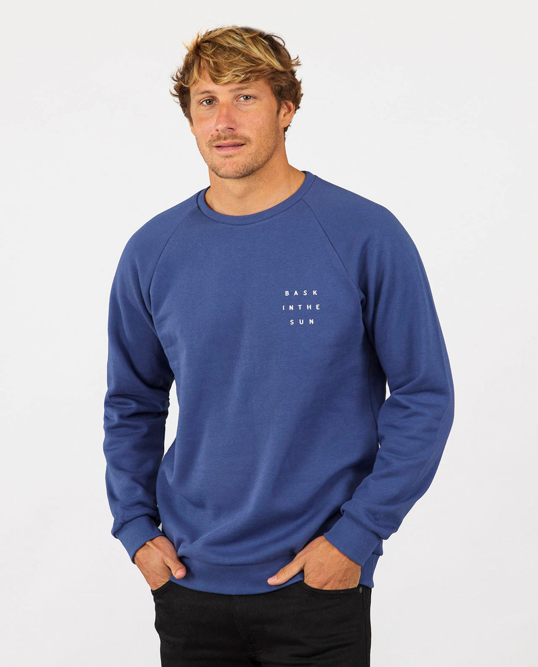 marché commun bask in the sun sweatshirt coton biologique homme bleu imprimé éco-responsable