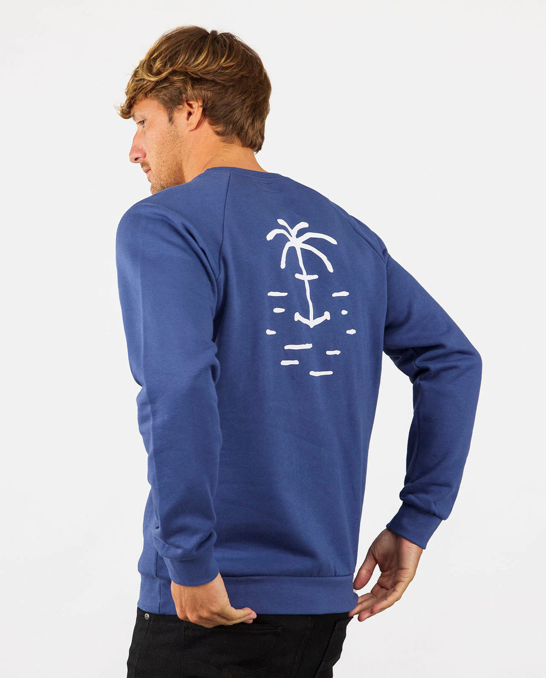 marché commun bask in the sun sweatshirt coton biologique homme bleu imprimé éco-responsable