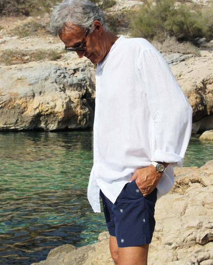 marché commun calanque swimwear maillot de bain homme polyester recyclé brodé éco-responsable éthique bleu marine noeuds marins