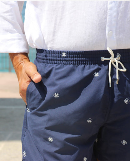 marché commun calanque swimwear maillot de bain homme polyester recyclé brodé éco-responsable éthique bleu marine noeuds marins