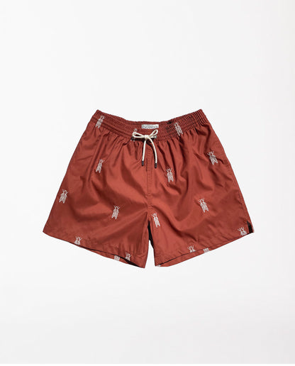 marché commun calanque swimwear maillot de bain homme polyester recyclé brodé éco-responsable éthique rouge brique cigales
