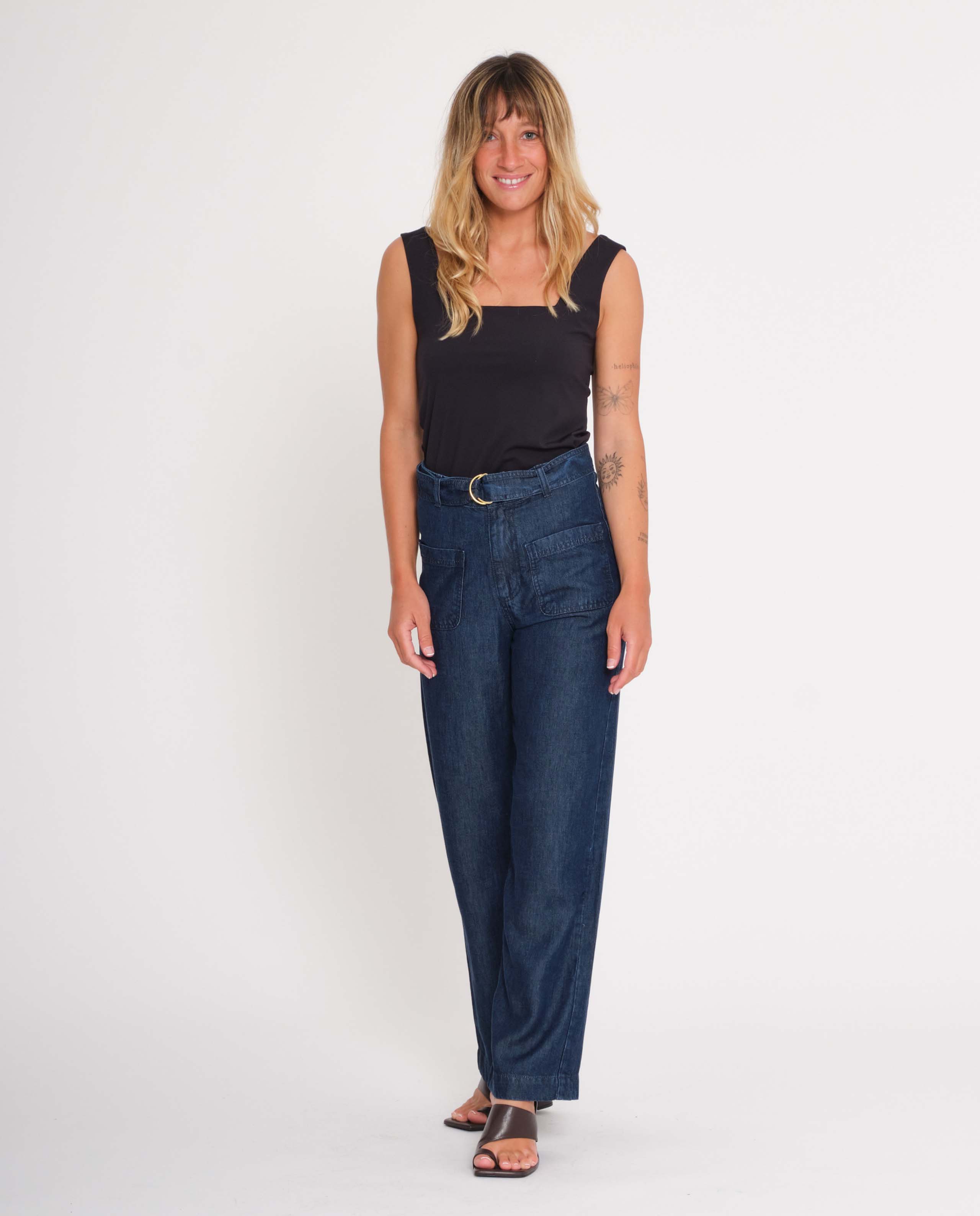 Pantalon Fluide en Tencel Denim Femme thique Bleu Jean Graine