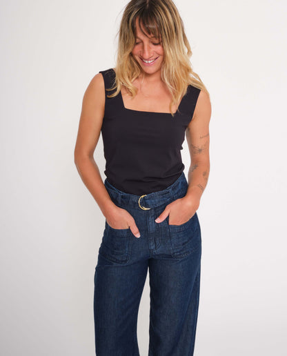 marché commun graine femme pantalon tencel bleu jean éco-responsable éthique fluide