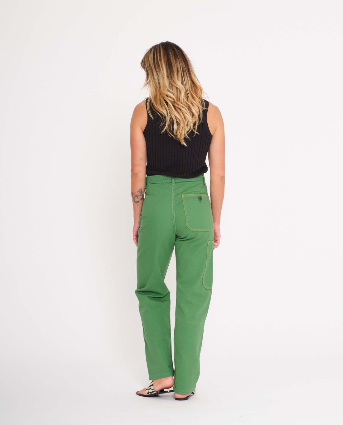 marché commun graine femme pantalon workwear travail coton biologique surpiqûres vert gazon