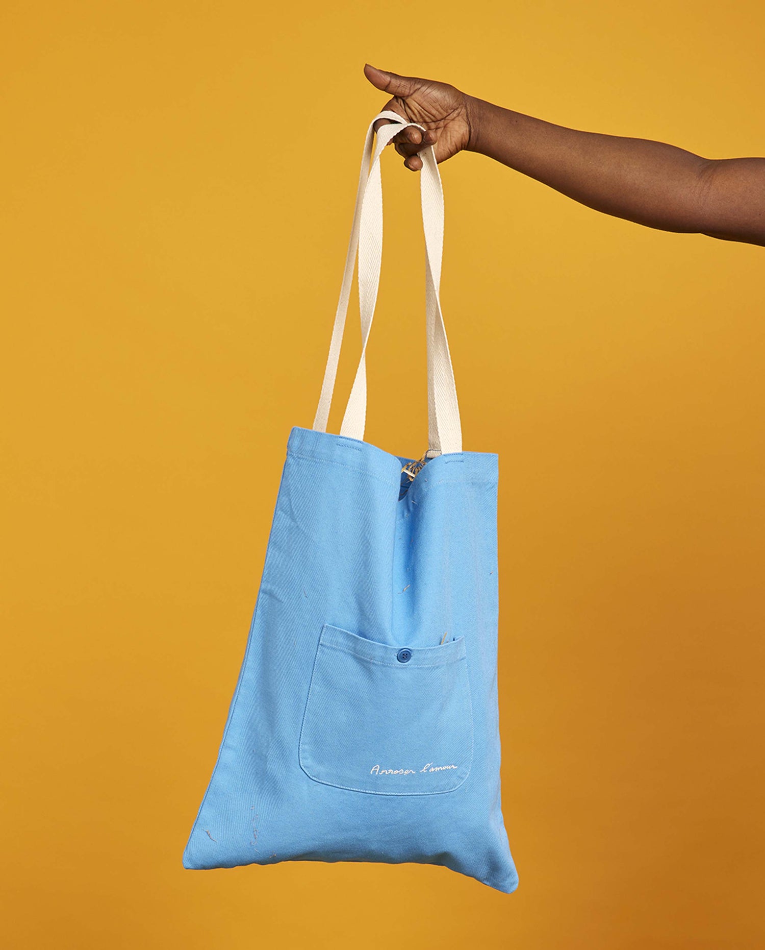 Tote Bag Brodé en Coton BIO Éco-Responsable Bleu Ciel Graine