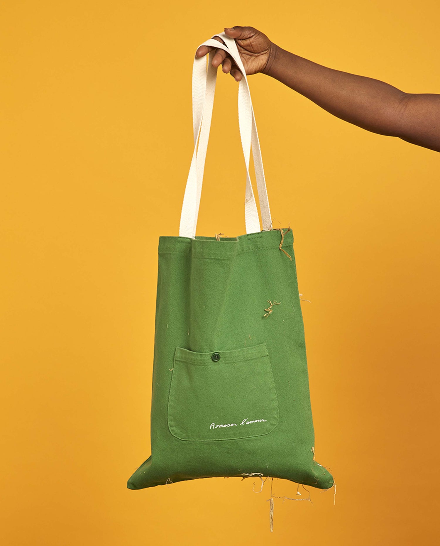 Tote Bag Brodé en Coton BIO Éco-Responsable Vert Graine – Marché