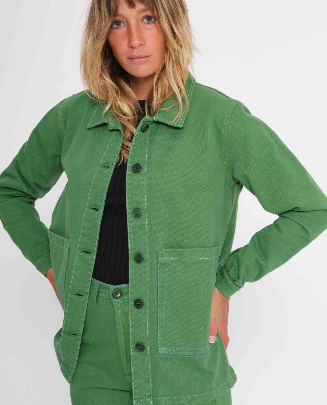 marché commun graine femme veste de travail coton biologique éthique vert gazon