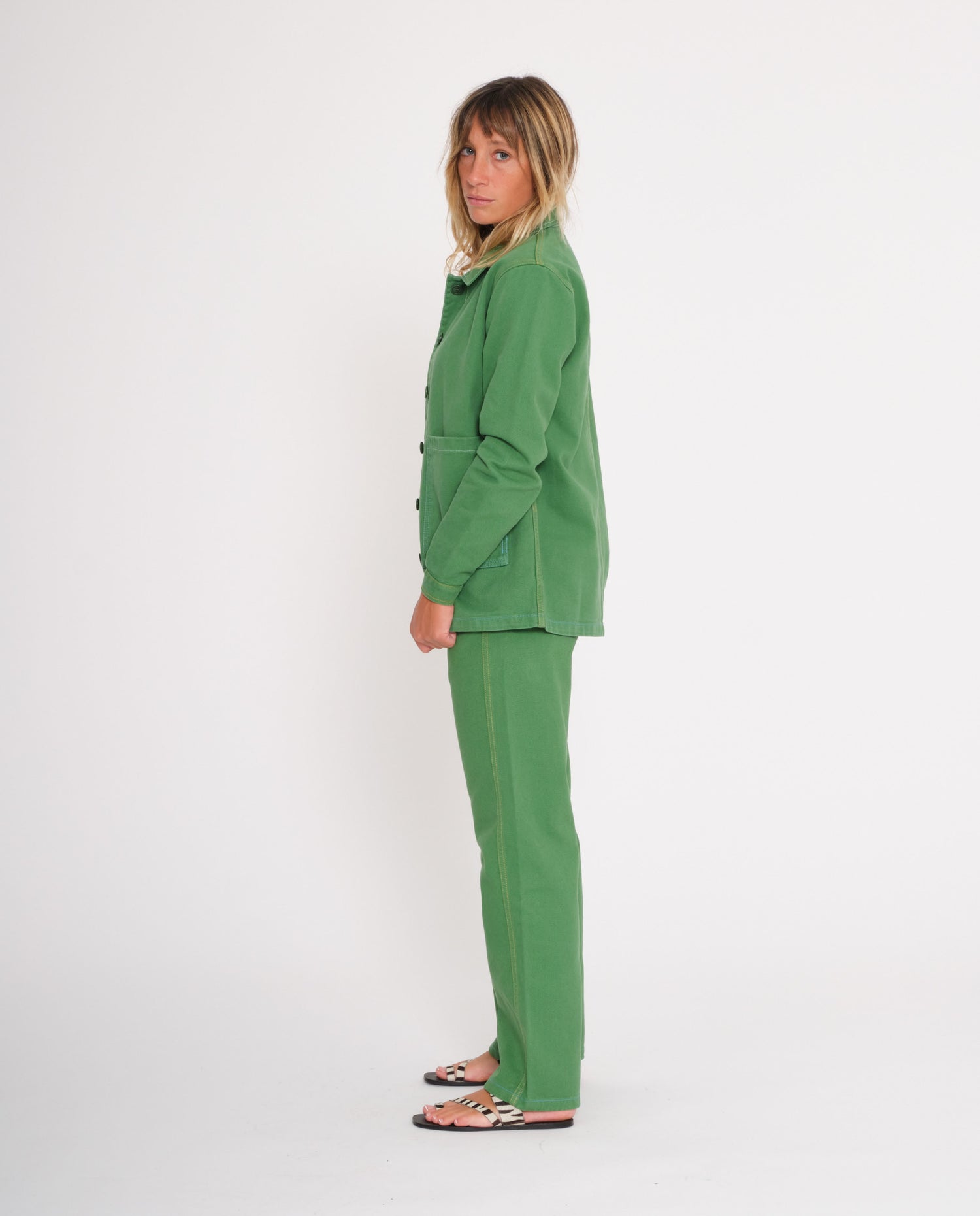 marché commun graine femme veste de travail coton biologique éthique vert gazon