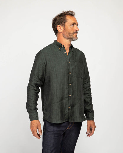 marché commun histon project chemise homme en lin à chevrons vert éco-responsable éthique