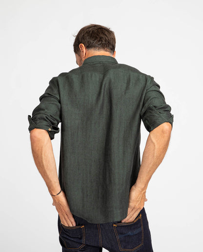 marché commun histon project chemise homme en lin à chevrons vert éco-responsable éthique