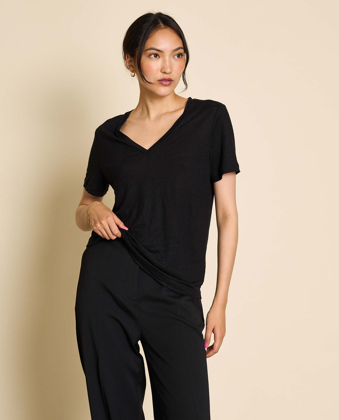 marché commun jan n june femme t-shirt manches courtes lin biologique noir