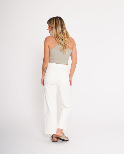 marché commun loreak mendian femme pantalon blanc denim coton biologique évasé