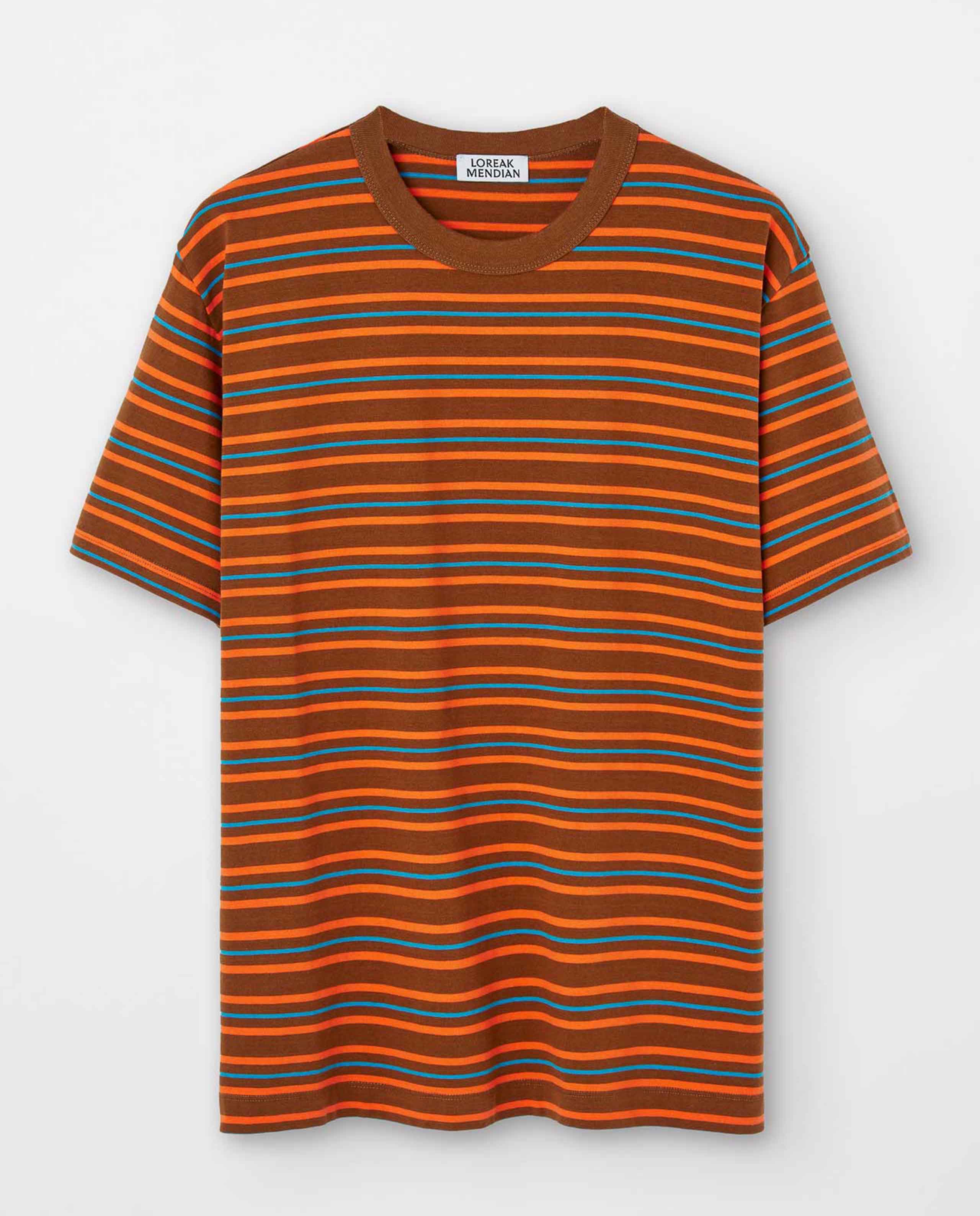marché commun loreak mendian homme t-shirt coton manches courtes rayures orange bleu