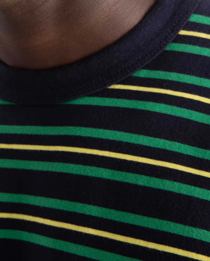 marché commun loreak mendian homme t-shirt coton manches courtes rayures bleu jaune vert