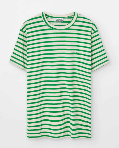 marché commun loreak mendian homme t-shirt coton biologique manches courtes rayures blanc vert