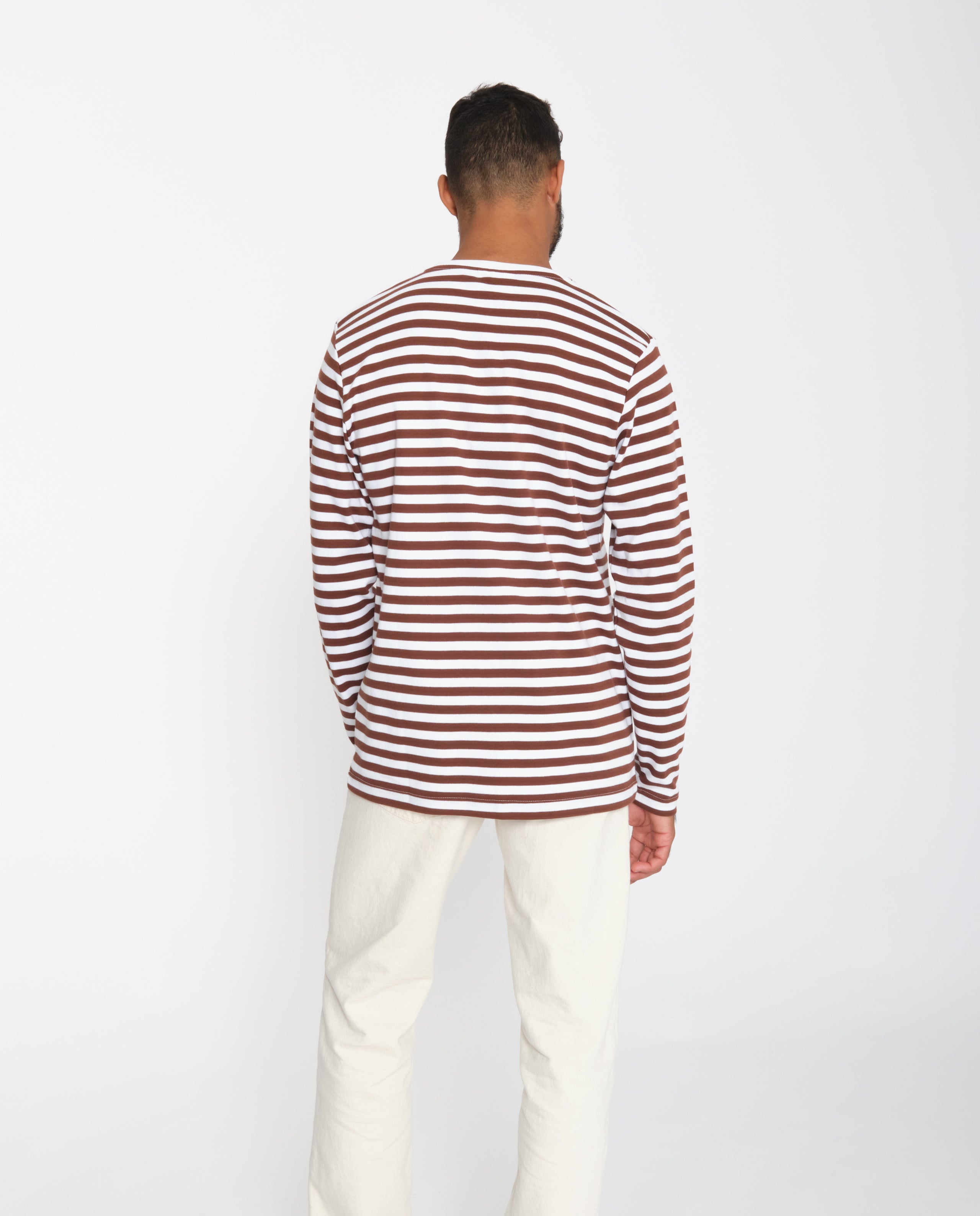 marché commun makia clothing t-shirt homme manches longues mariniere coton biologique marron blanc