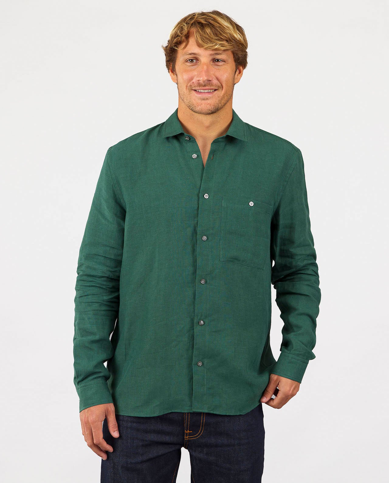 marché commun noyoco chemise droite homme lin vert jade éco-responsable fabriquée en Europe