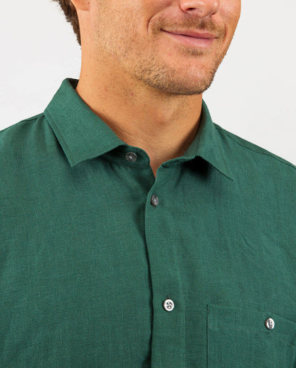 marché commun noyoco chemise droite homme lin vert jade éco-responsable fabriquée en Europe
