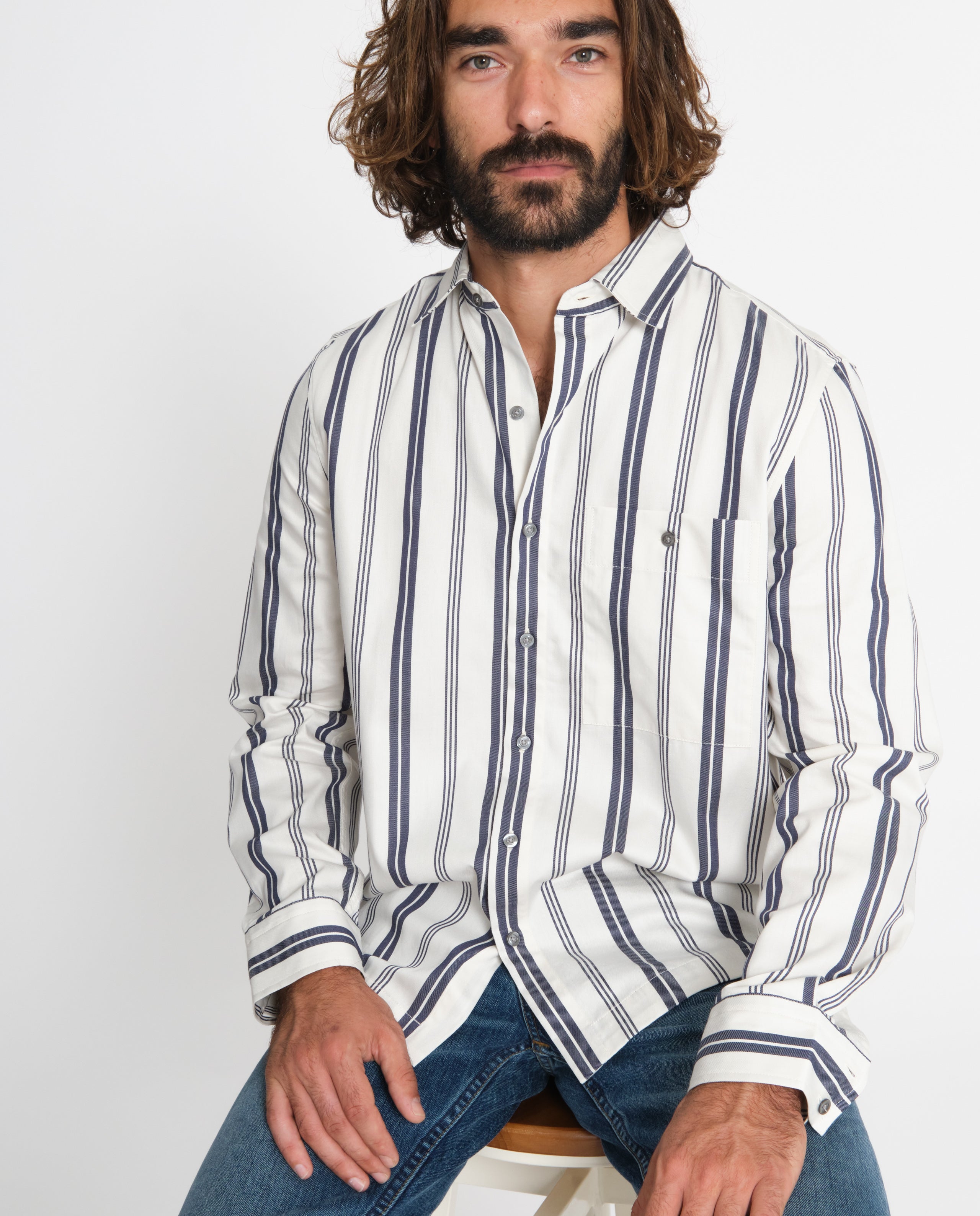 marché commun noyoco chemise coton biologique rayures bleu blanc